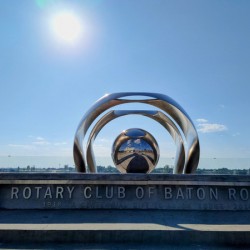 Rotary Club Centennial Sculpture Metallic Eyeball to Heaven