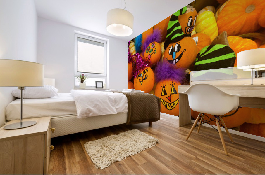 Halloween Pumpkin Faces Mural print