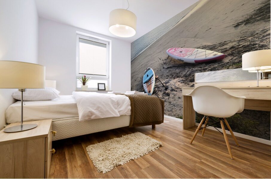 Shoreline Holds the Memory: Beached Paddle Board Mural print