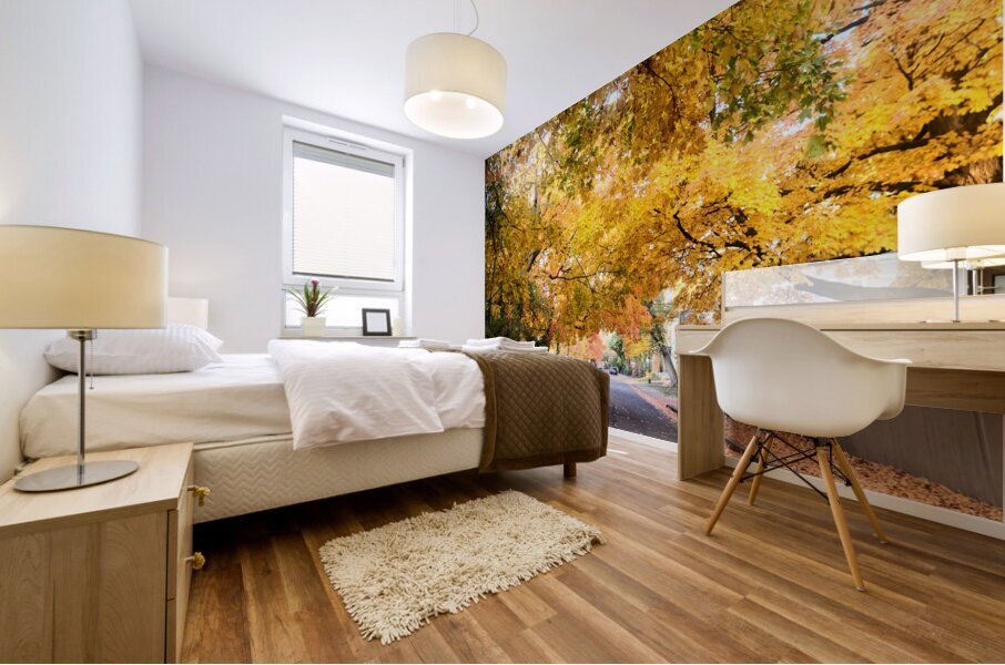 Fall Over the Road: Amber Dreams on Autumn Drive Mural print