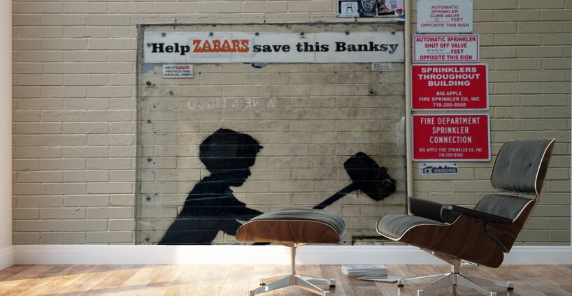 Banksy on Broadway Boy Hammering Hydrant Wall Murals