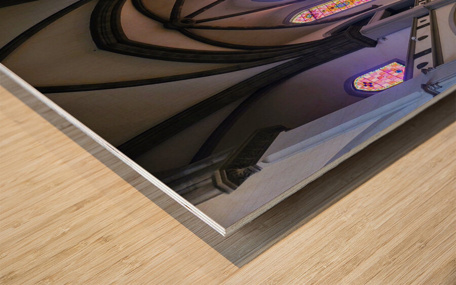 Cathedral Windows:  Where Heaven Filters Through Glass and Stone Wood print