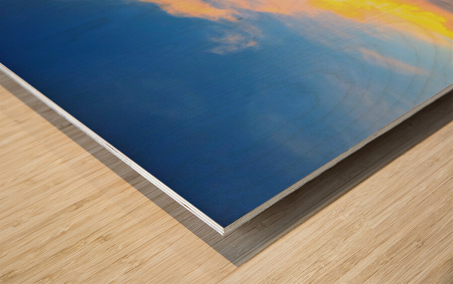 Sky’s Embrace: Dawn’s Gentle Touch Wood print