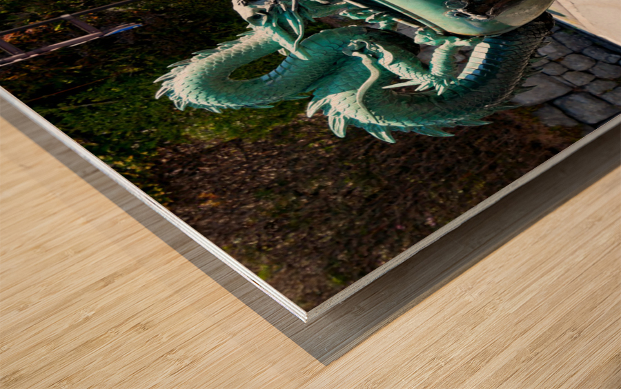 Dragon Bowl Sculpture Water Fountain Wood print